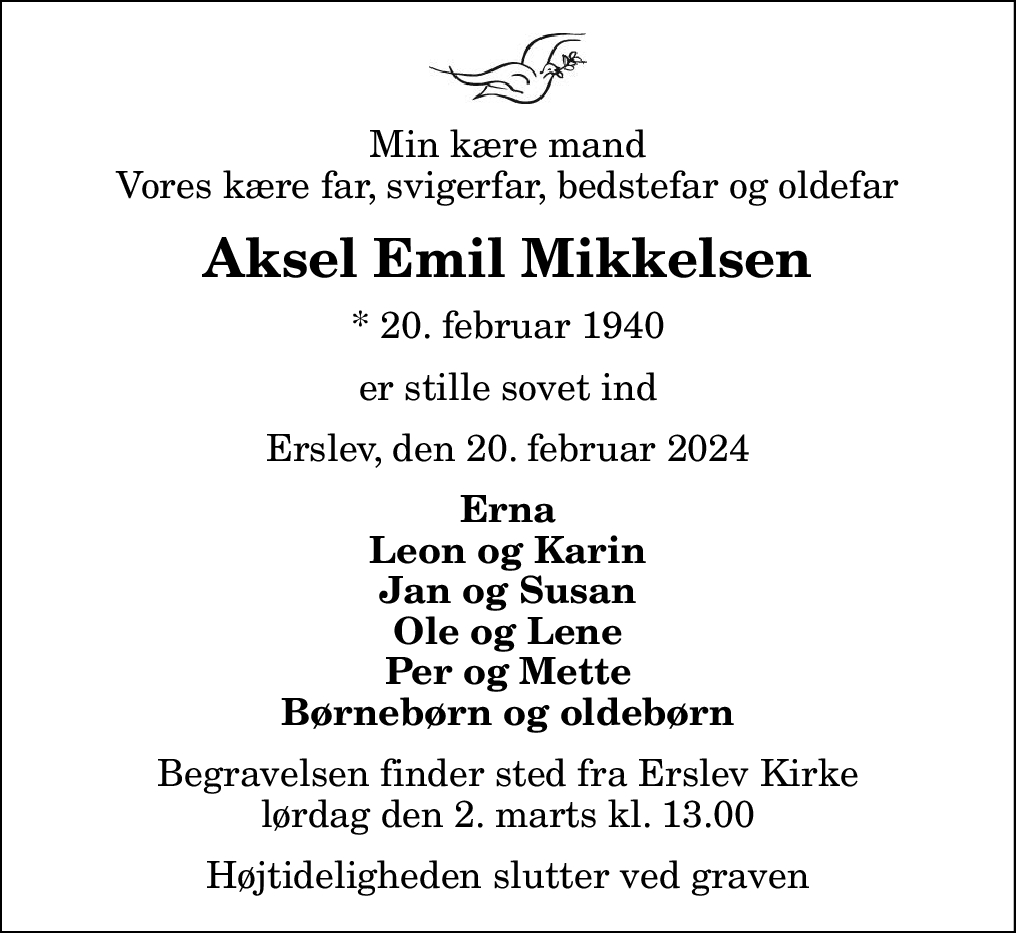 Dødsannonce for Aksel Emil Mikkelsen Nordjyske dk