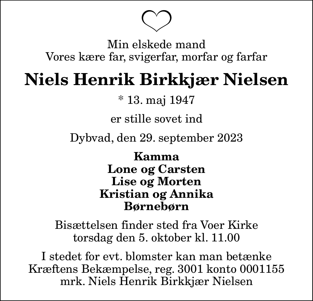 Dødsannonce for Niels Henrik Birkkjær Nielsen Nordjyske dk