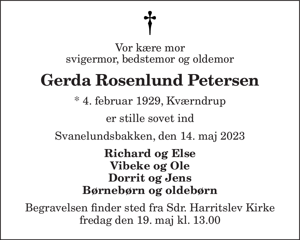 Dødsannonce for Gerda Rosenlund Petersen Nordjyske dk