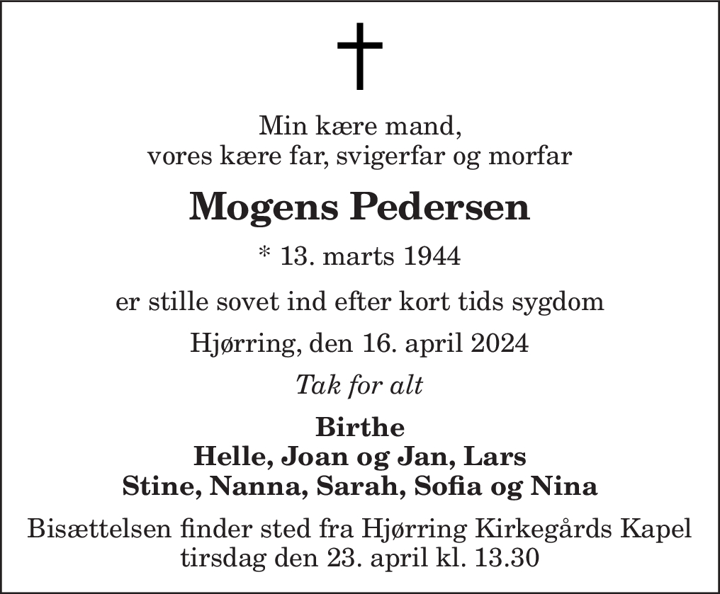 D Dsannonce For Mogens Pedersen Nordjyske Dk