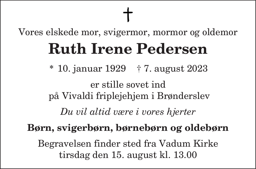 D Dsannonce For Ruth Irene Pedersen Nordjyske Dk