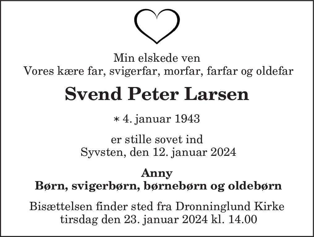 Dødsannonce for Svend Peter Larsen Nordjyske dk