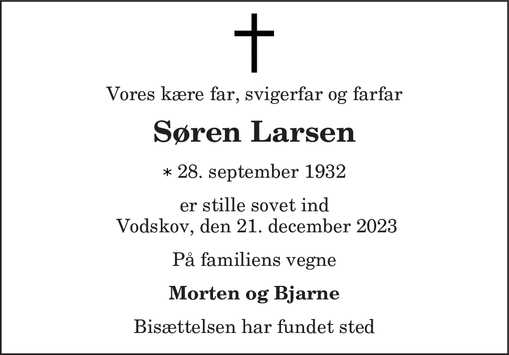 Dødsannonce for Søren Peter Larsen Nordjyske dk