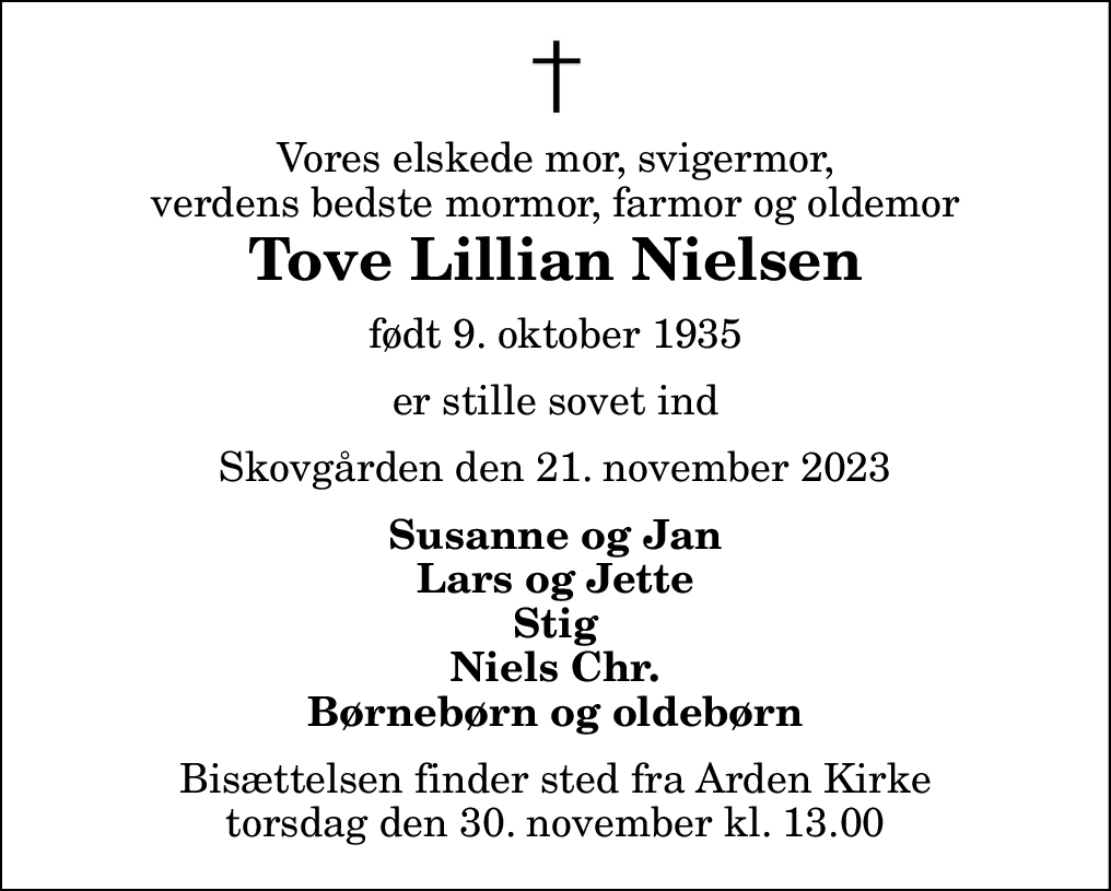 D Dsannonce For Tove Lillian Nielsen Nordjyske Dk