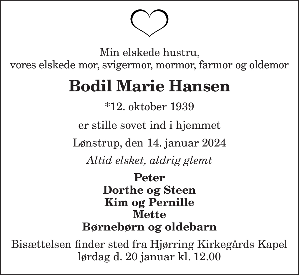 D Dsannonce For Bodil Marie Hansen Nordjyske Dk