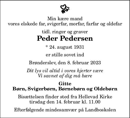 D Dsannonce For Peder Pedersen Nordjyske Dk