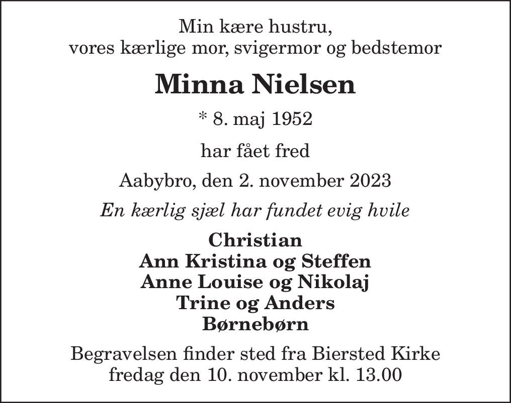 Dødsannonce for Minna Nielsen Nordjyske dk