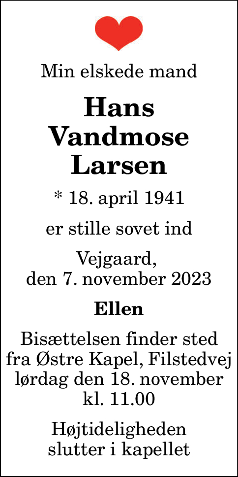 D Dsannonce For Hans Vandmose Larsen Nordjyske Dk