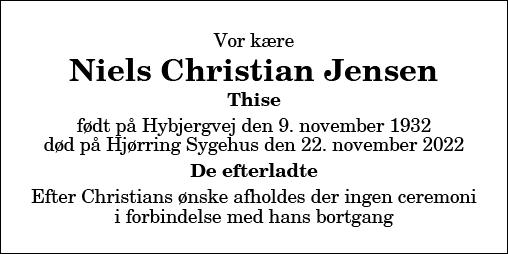 Dødsannonce for Niels Christian Jensen Nordjyske dk