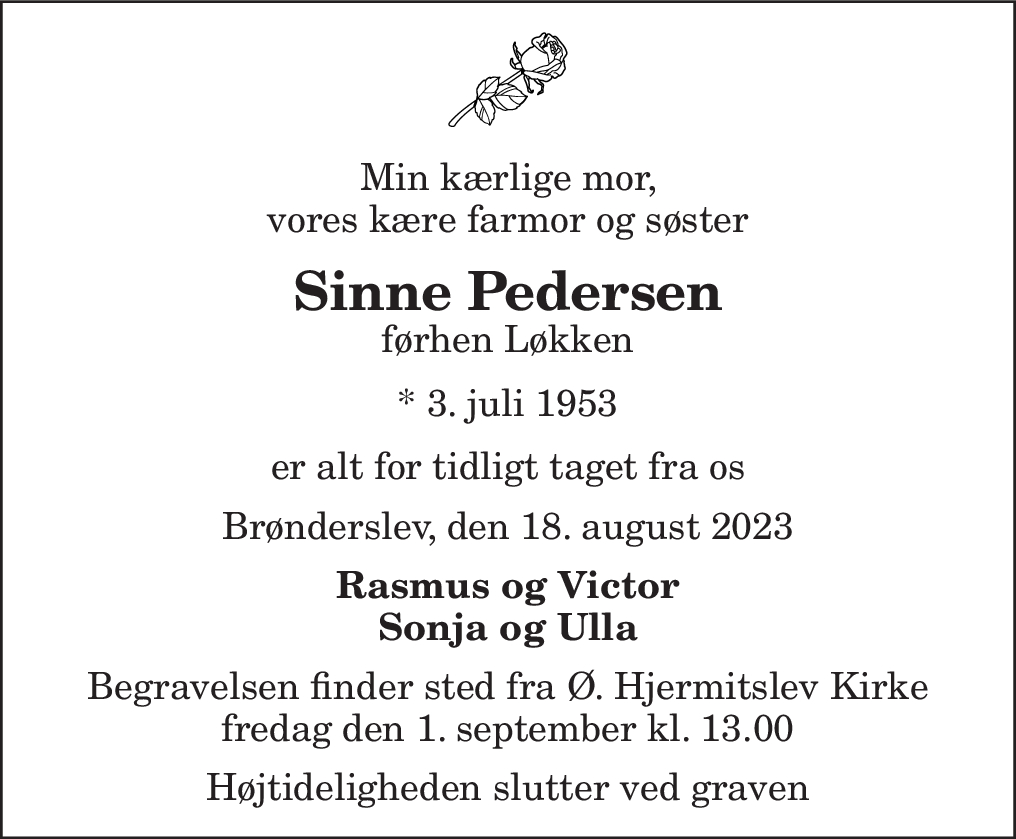 D Dsannonce For Sinne Pedersen Nordjyske Dk