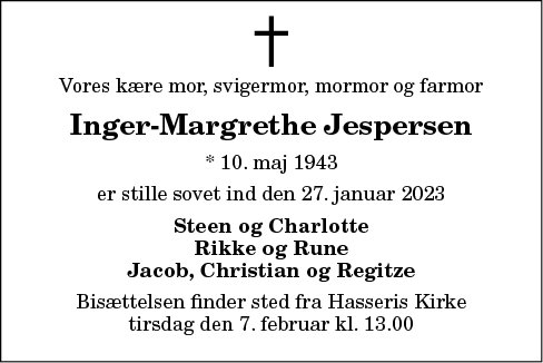 D Dsannonce For Inger Margrethe Jespersen Nordjyske Dk