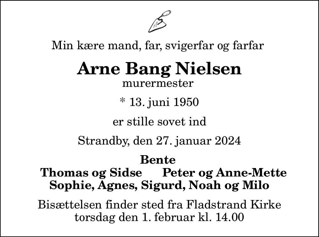 Dødsannonce for Arne Bang Nielsen Nordjyske dk