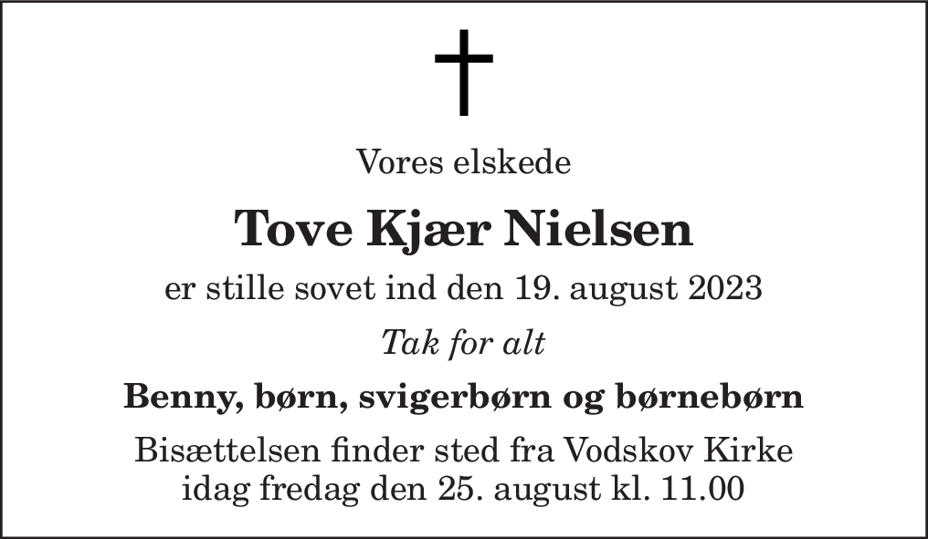 D Dsannonce For Tove Kj R Nielsen Nordjyske Dk