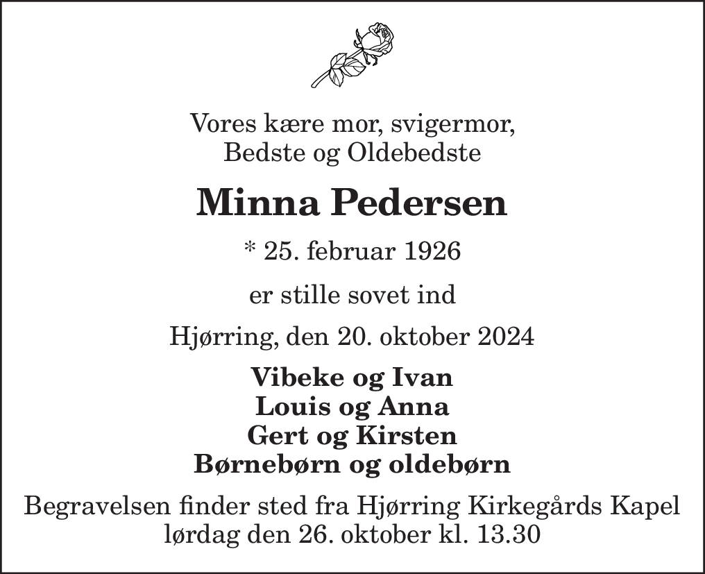 D Dsannonce For Minna Pedersen Nordjyske Dk