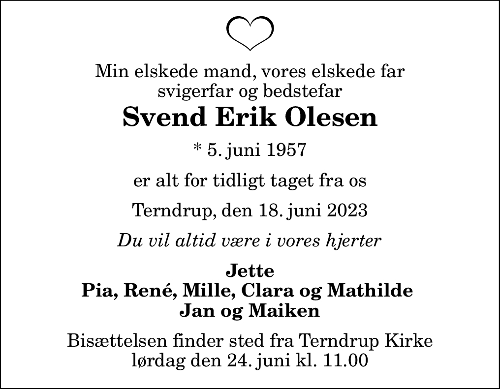 D Dsannonce For Svend Erik Olesen Nordjyske Dk