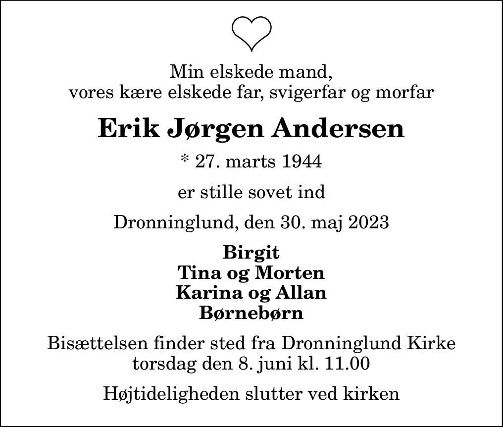 Dødsannonce for Erik Jørgen Andersen Nordjyske.dk