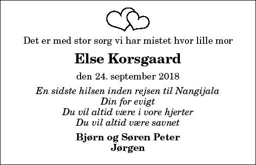Samle journalist Retningslinier Dødsannonce for Else Korsgaard | Nordjyske.dk