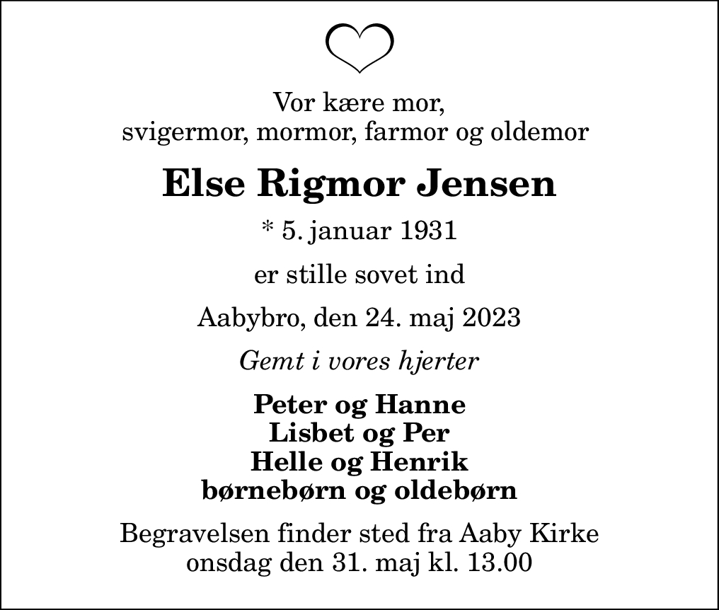 Dødsannonce for Else Rigmor Jensen Nordjyske.dk