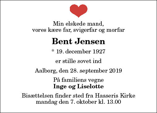 Dødsannonce for Bent Jensen | Nordjyske.dk
