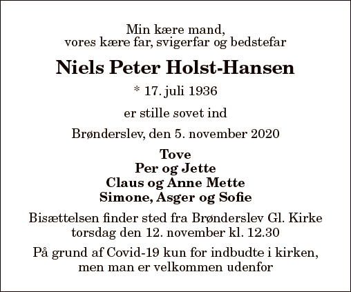 Dødsannonce for Niels Peter Holst-Hansen | Nordjyske.dk