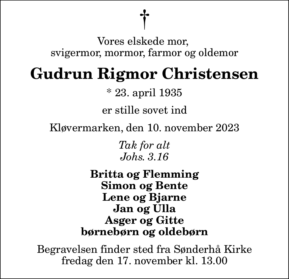 Dødsannonce for Gudrun Rigmor Christensen Nordjyske.dk
