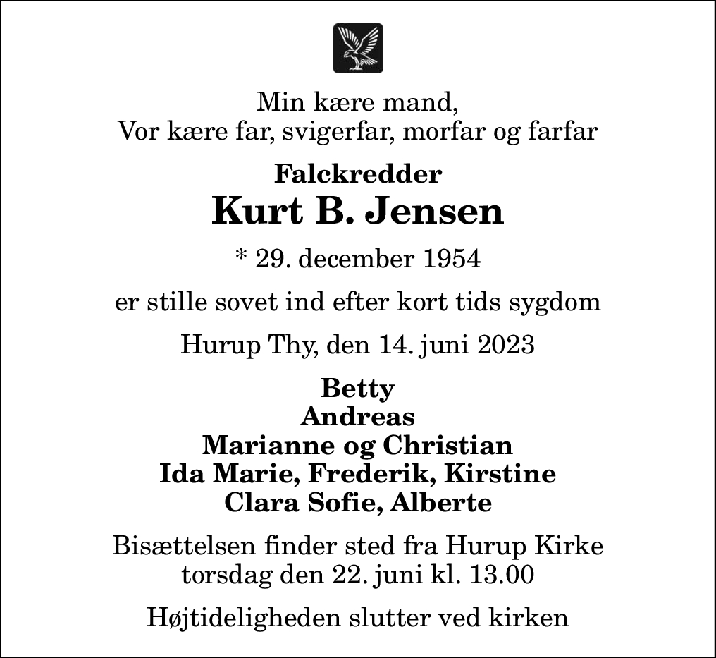 Dødsannonce For Kurt B. Jensen | Nordjyske.dk