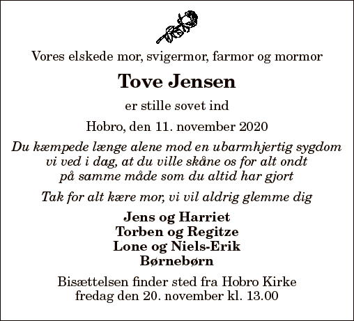 Dødsannonce For Tove Jensen Nordjyskedk 1824