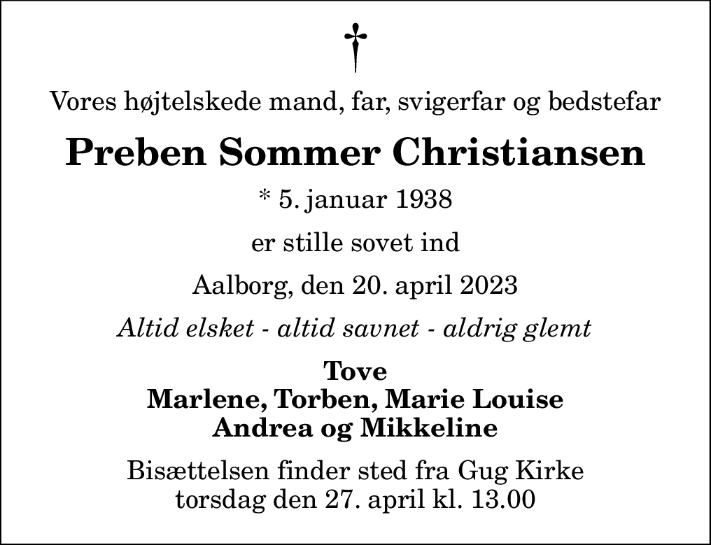 Dødsannonce for Preben Sommer Christiansen Nordjyske.dk