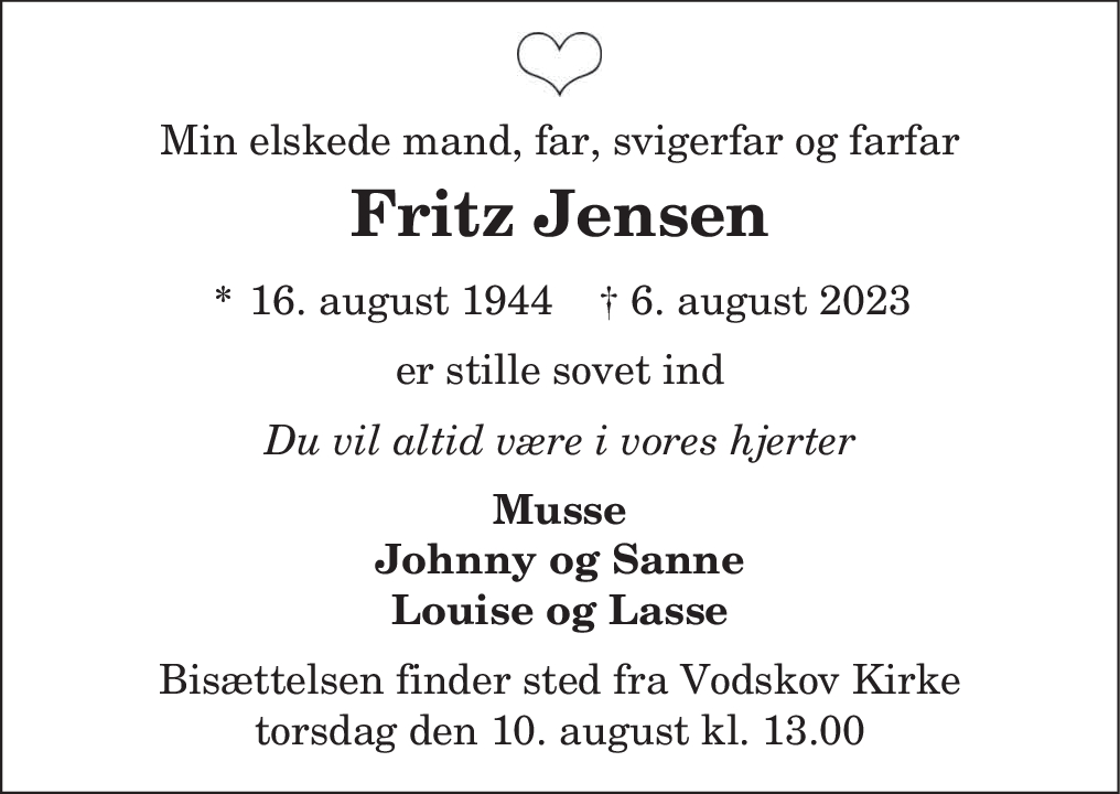 Dødsannonce for Fritz Fjorbak jensen Nordjyske.dk