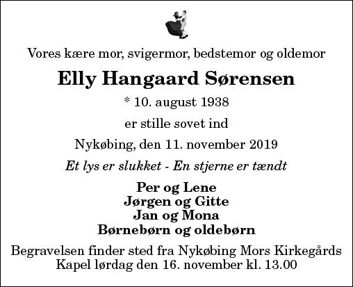 Dødsannonce for Elly Sørensen |