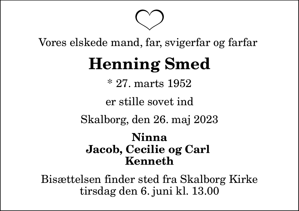 Dødsannonce for Henning Christensen Smed Nordjyske.dk