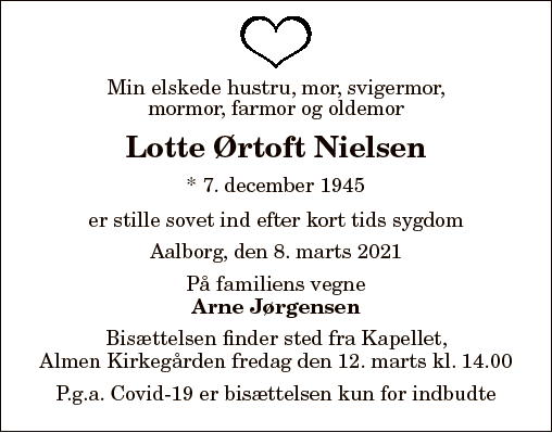 Dødsannonce For Lotte Ørtoft Nielsen | Nordjyske.dk