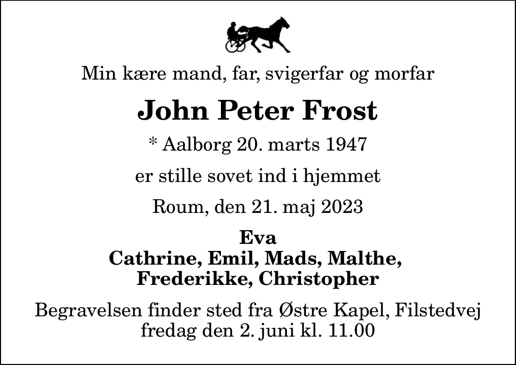 Dødsannonce for John Peter Frost Nordjyske.dk