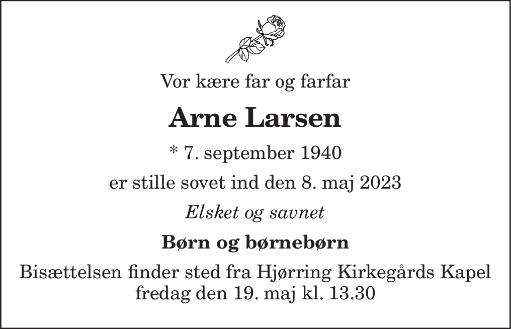 Dødsannonce for Arne Larsen Nordjyske.dk
