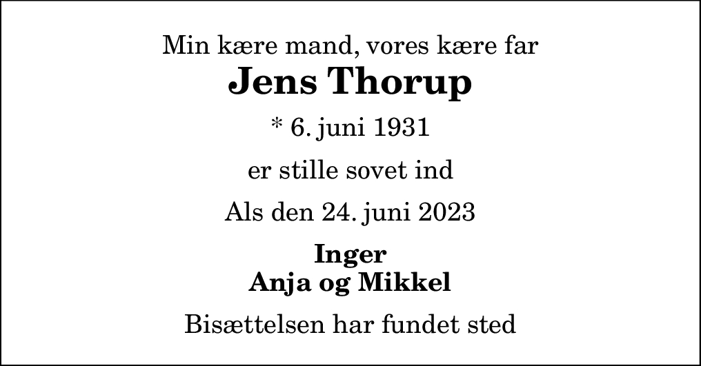 Dødsannonce for Jens Thorup | Nordjyske.dk