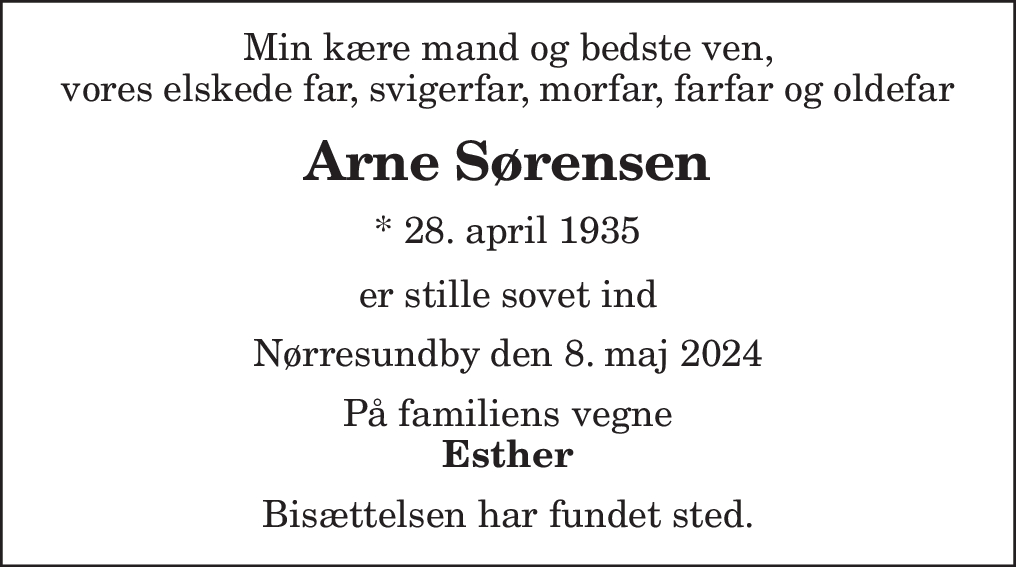 Dødsannonce for Arne Sørensen | Nordjyske.dk