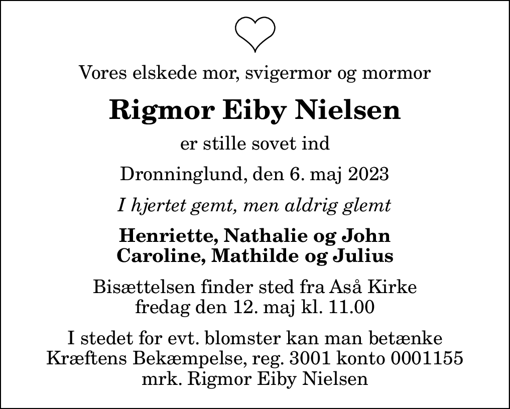 Dødsannonce for Rigmor Eiby Nielsen Nordjyske.dk