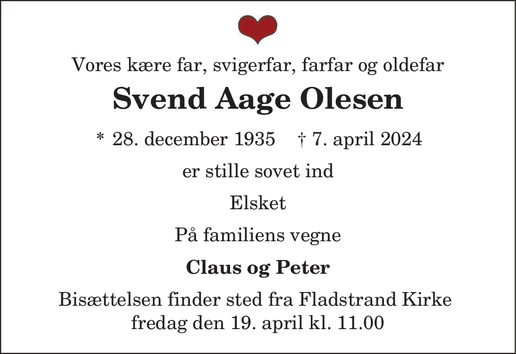 Dødsannonce For Svend Aage Olesen | Nordjyske.dk