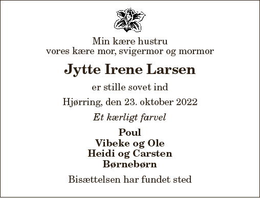 Dødsannonce for Jytte Irene Larsen Nordjyske.dk