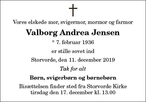 Dødsannonce for Valborg Andrea Jensen | Nordjyske.dk