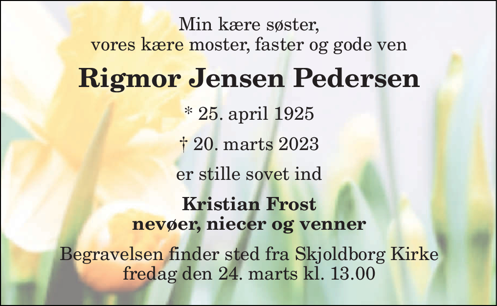 Dødsannonce for Rigmor Jensen Pedersen Nordjyske.dk