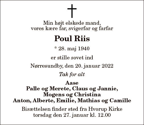 Dødsannonce for Poul Riis | Nordjyske.dk