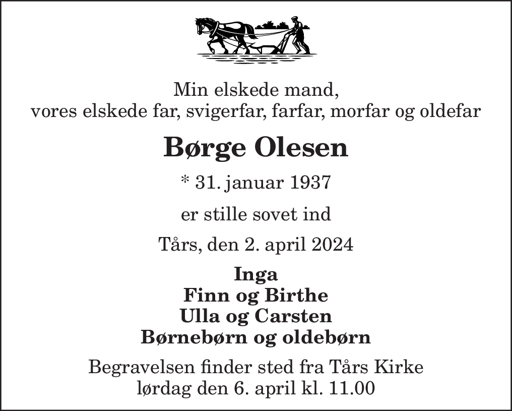 Dødsannonce For Børge Olesen | Nordjyske.dk