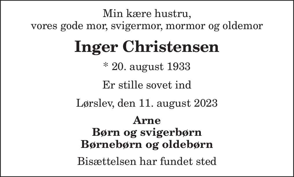 Dødsannonce for Inger Christensen Nordjyske.dk