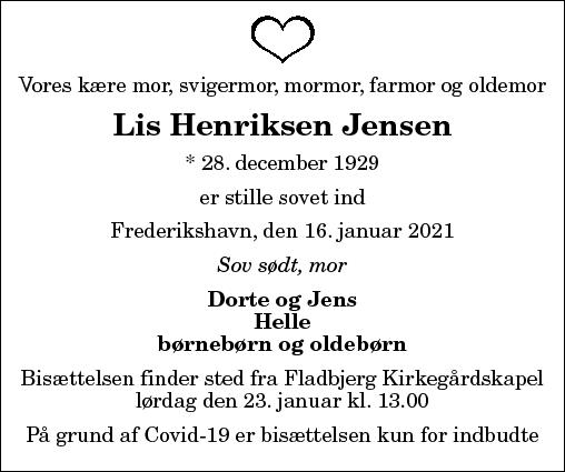 Dødsannonce for Lis Inge Jensen Nordjyske.dk