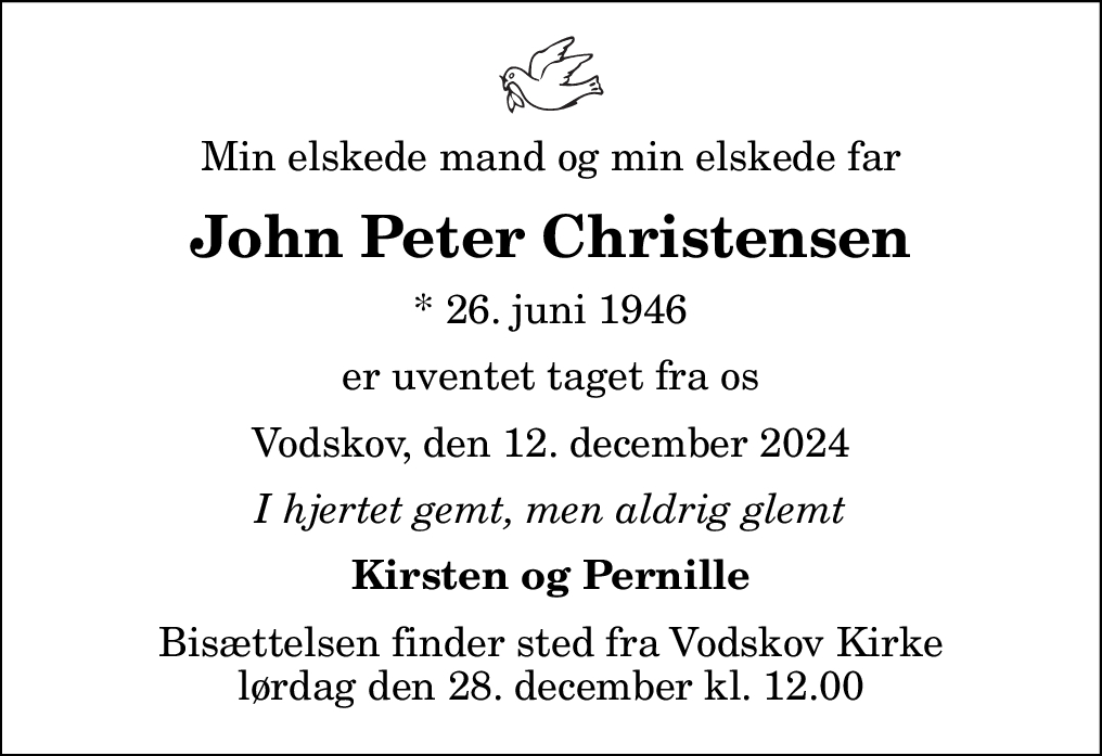 Dødsannonce for John Peter Christensen | Nordjyske.dk