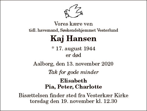 Dødsannonce for Kaj Hansen Nordjyske.dk