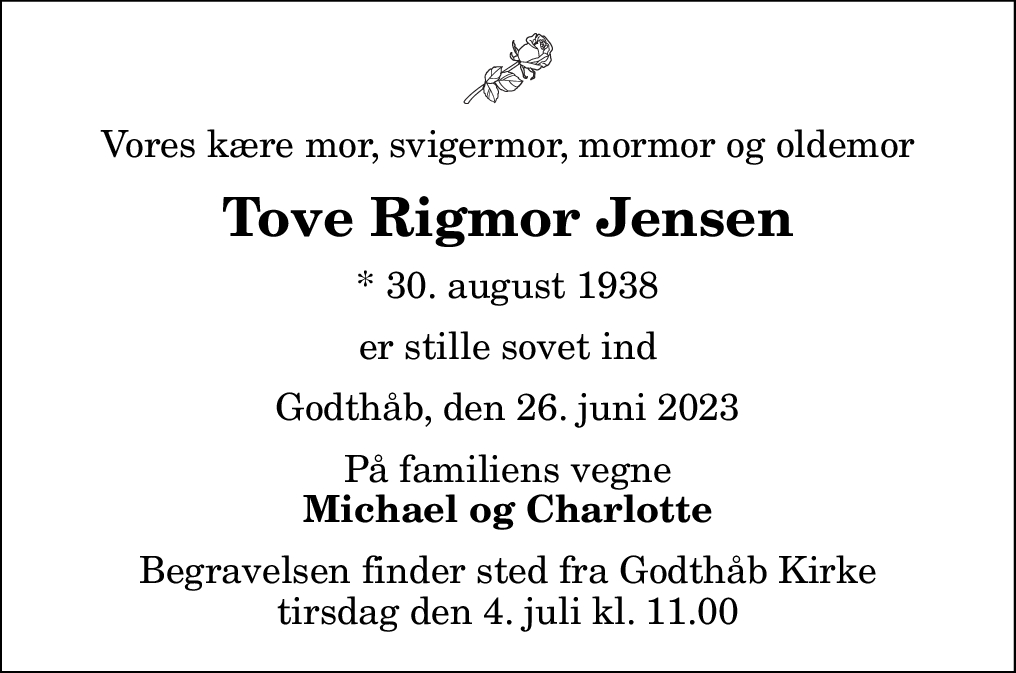 Dødsannonce for Tove Rigmor Jensen Nordjyske.dk