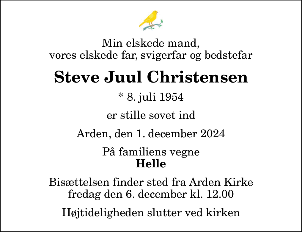 Dødsannonce for Steve Juul Christensen | Nordjyske.dk