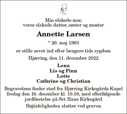 Dødsannonce for Annette Larsen | Nordjyske.dk